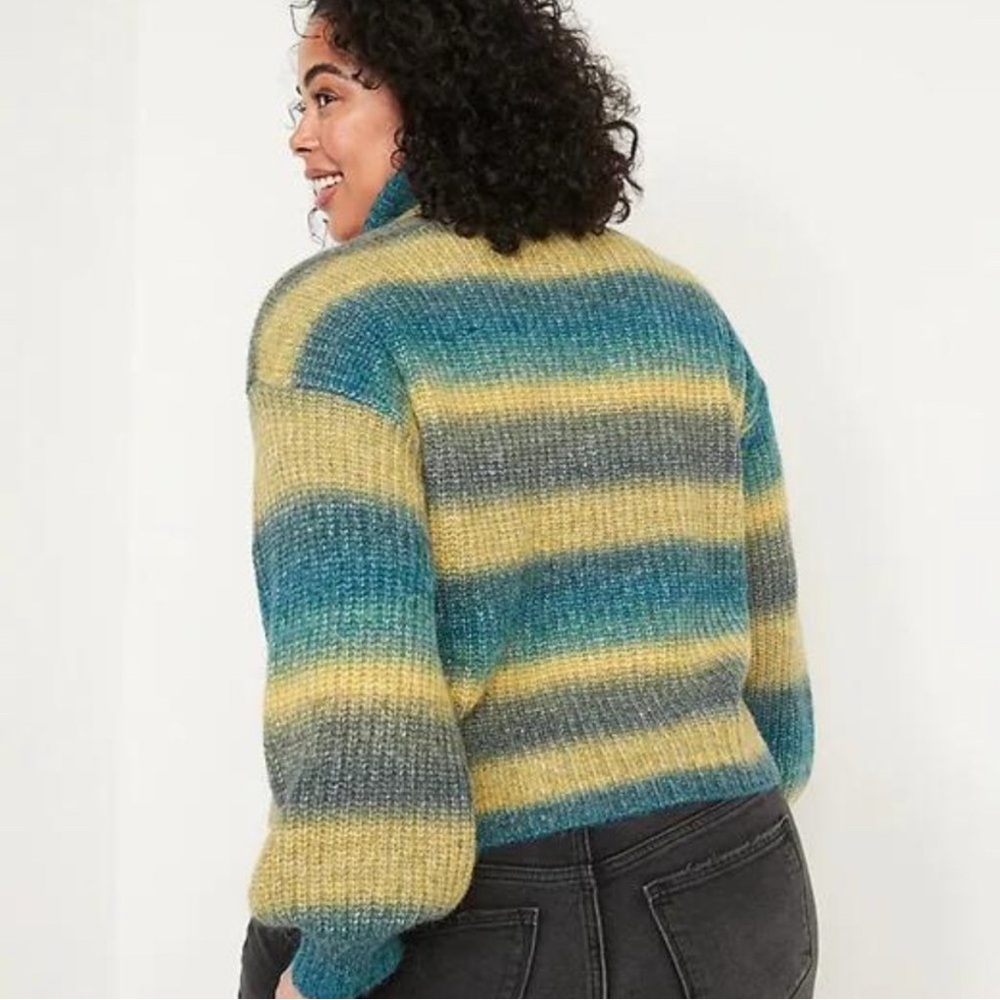 Old Navy Striped Turtleneck Sweater - Blue, Yellow, Gray - Picture 2 of 5